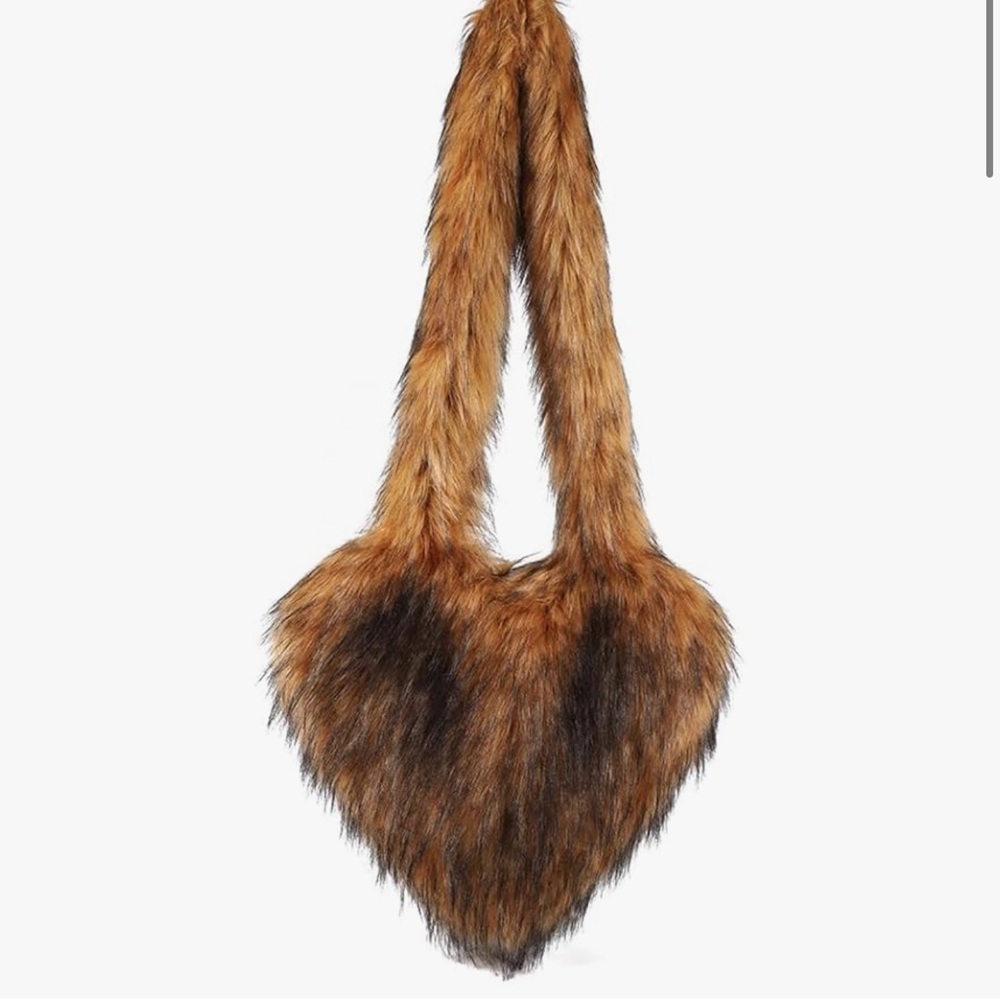 Stylish Faux Fur Heart-Shaped Bag - Brown